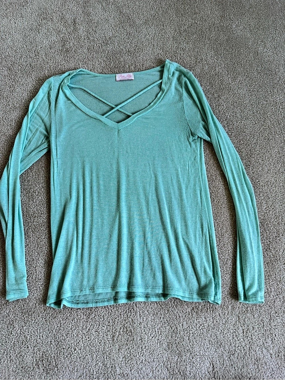 Pink Lily Long Sleeve Cross Front Top in Green